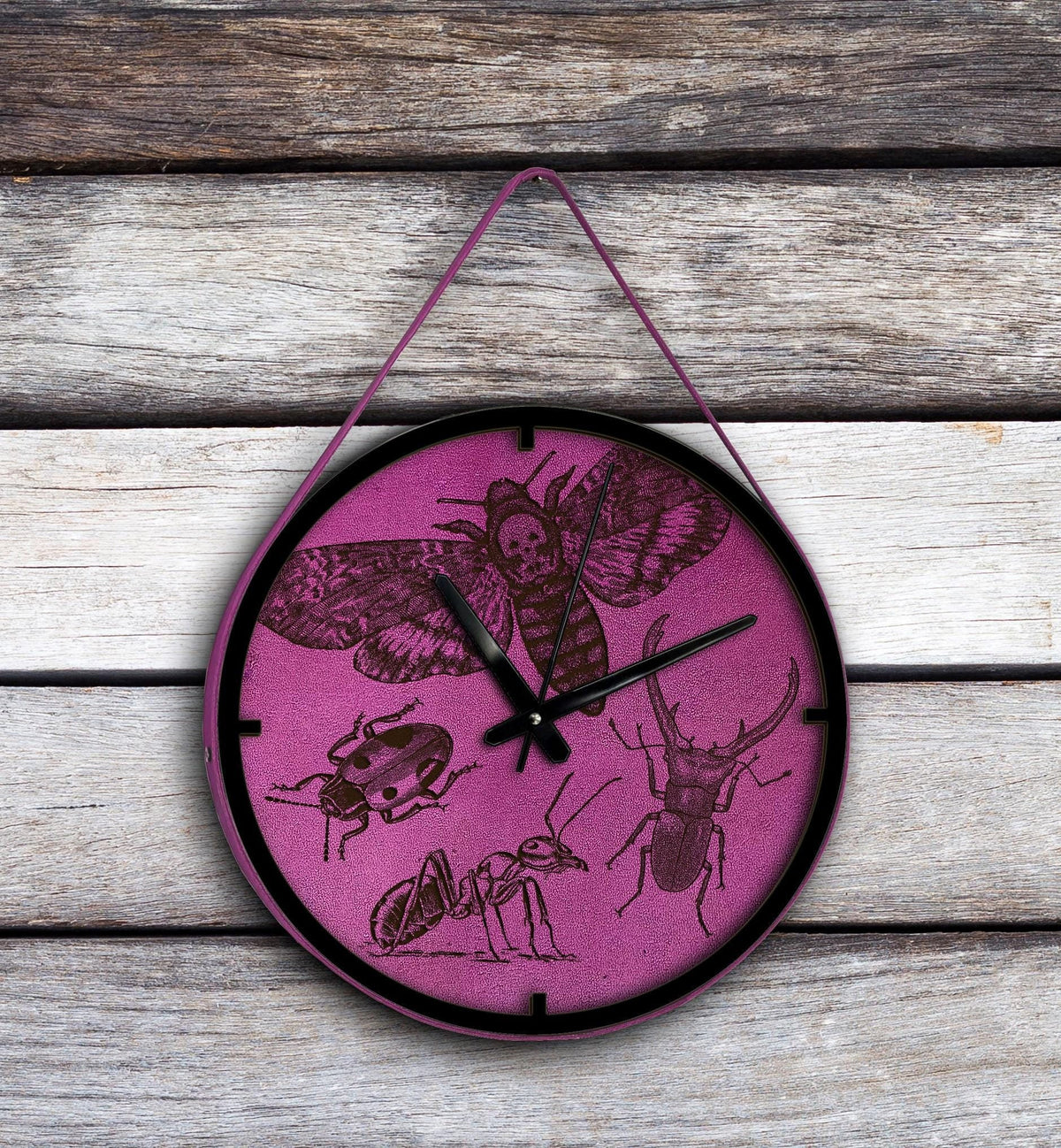 Insect Leather Wall Clock, Beetle Decor, Personalized Engraving