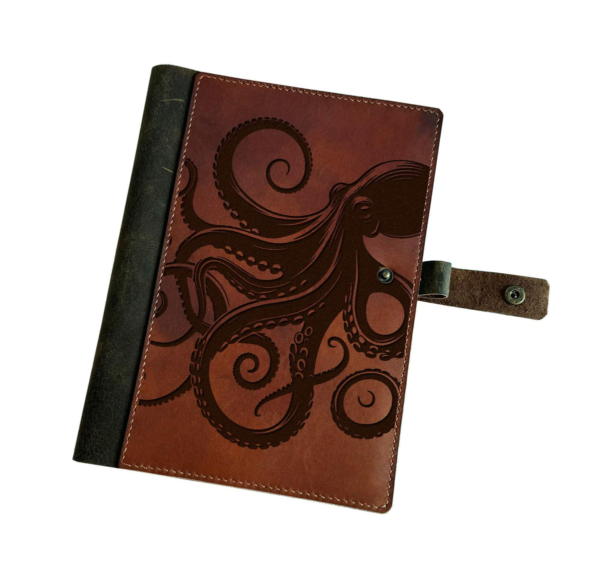 Engraved Octopus Leather Journal Cover: Personalized Kraken Notebook