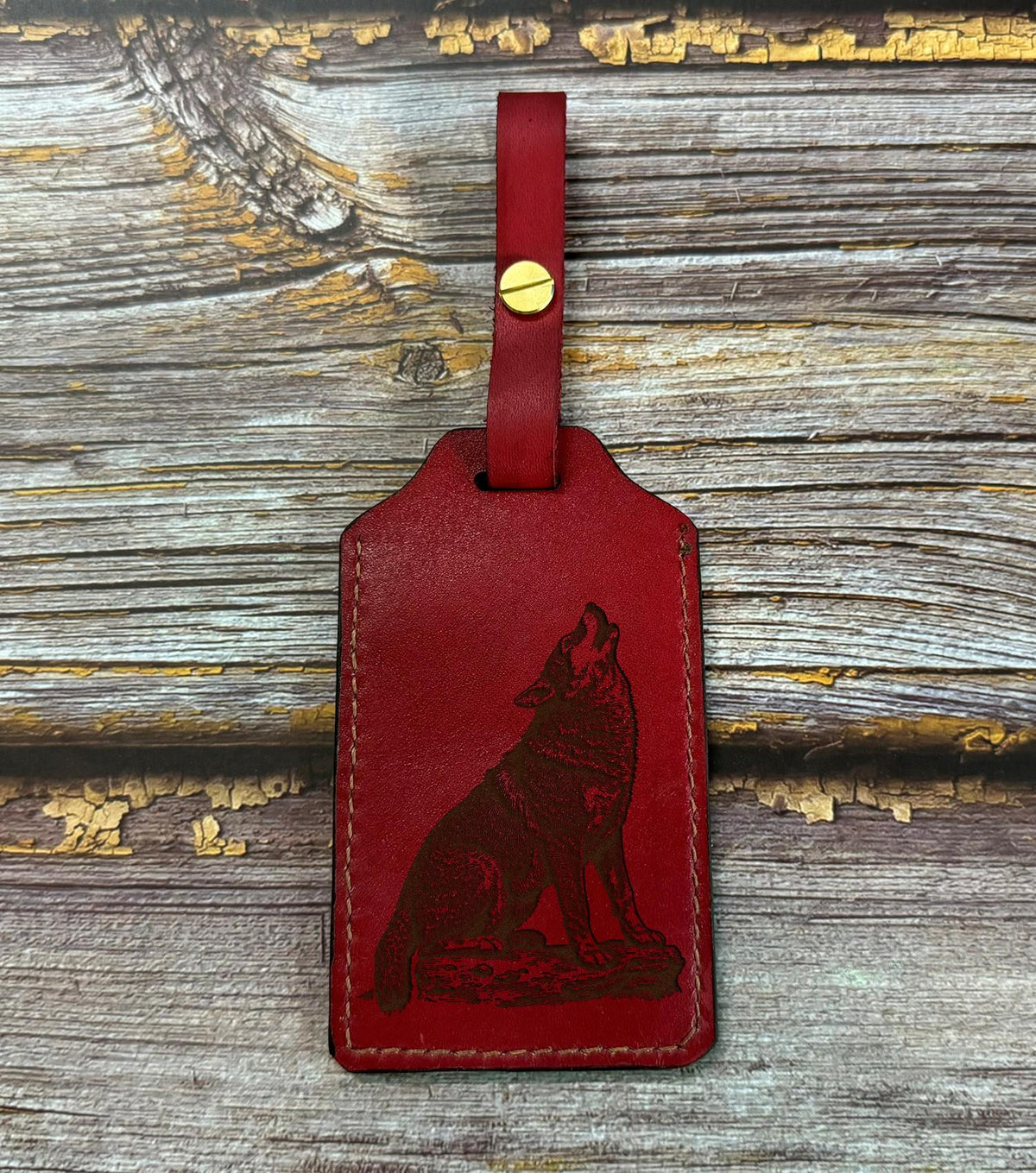 Handmade Wolf Leather Luggage Tag: Personalized Card Holder