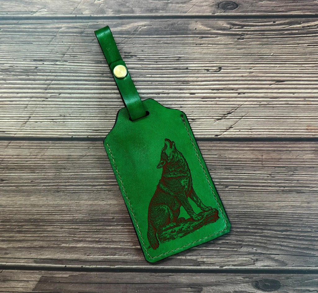 Handmade Wolf Leather Luggage Tag: Personalized Card Holder