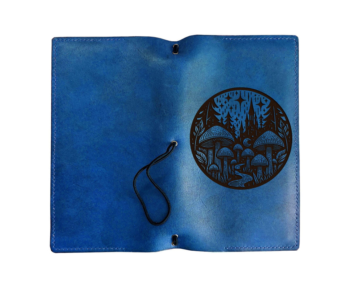 Mushroom Engraved Leather Journal: Refillable Travel Notebook
