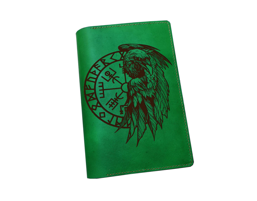 Celtic Raven Leather Journal Cover: A5 Viking Compass Notebook