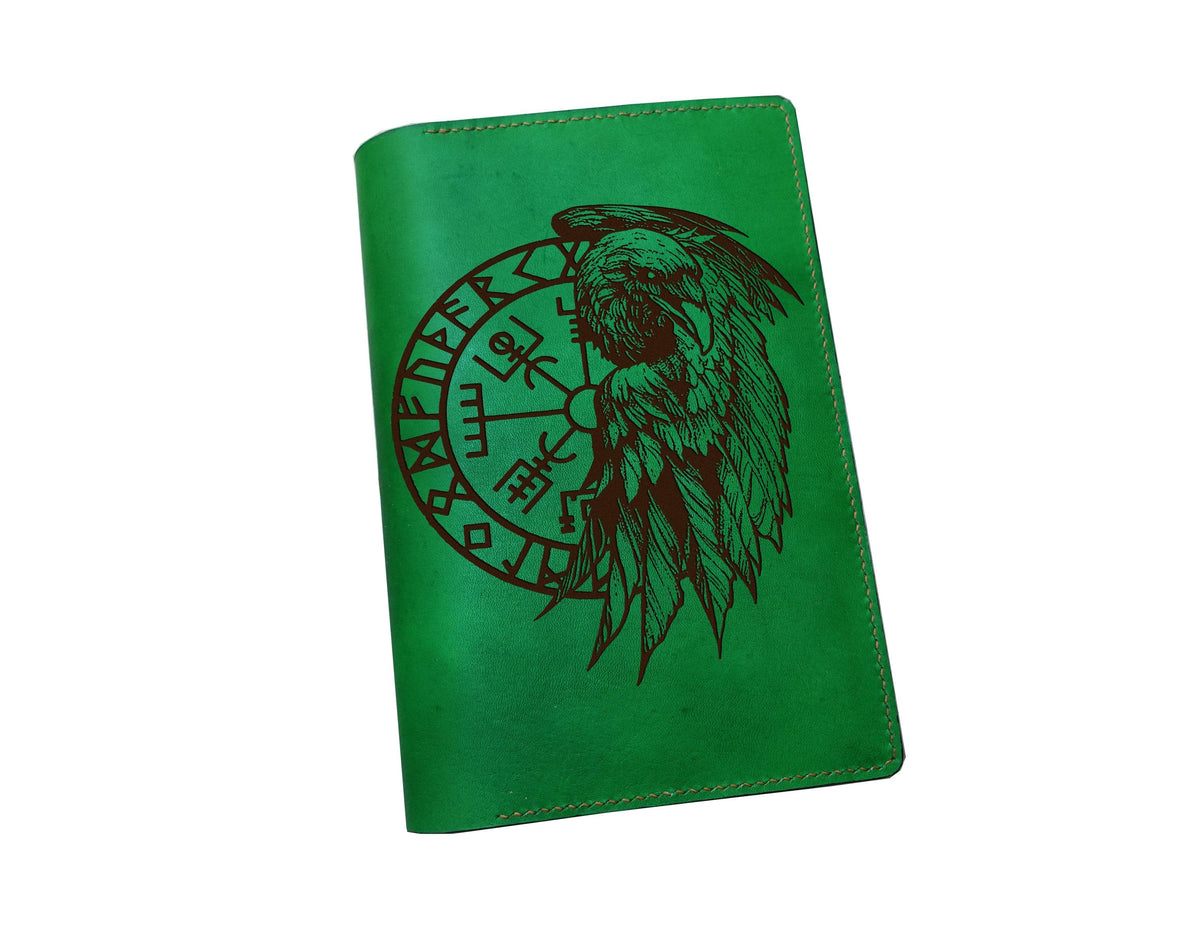 Celtic Raven Leather Journal Cover: A5 Viking Compass Notebook
