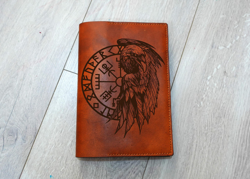 Celtic Raven Leather Journal Cover: A5 Viking Compass Notebook