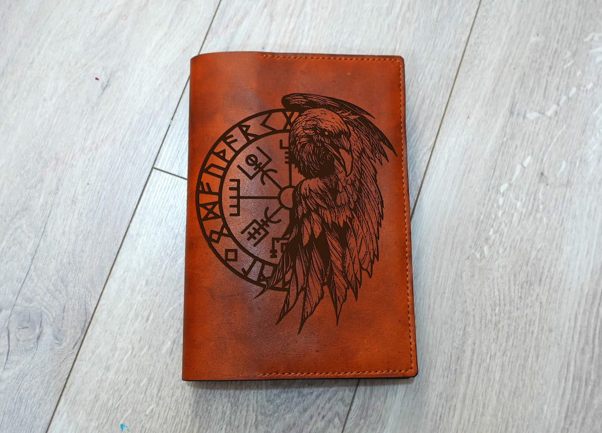 Celtic Raven Leather Journal Cover: A5 Viking Compass Notebook