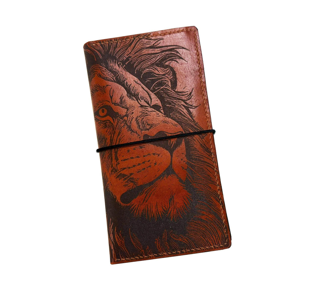 Engraved Lion Leather Travel Journal: Personalized Notebook Cover