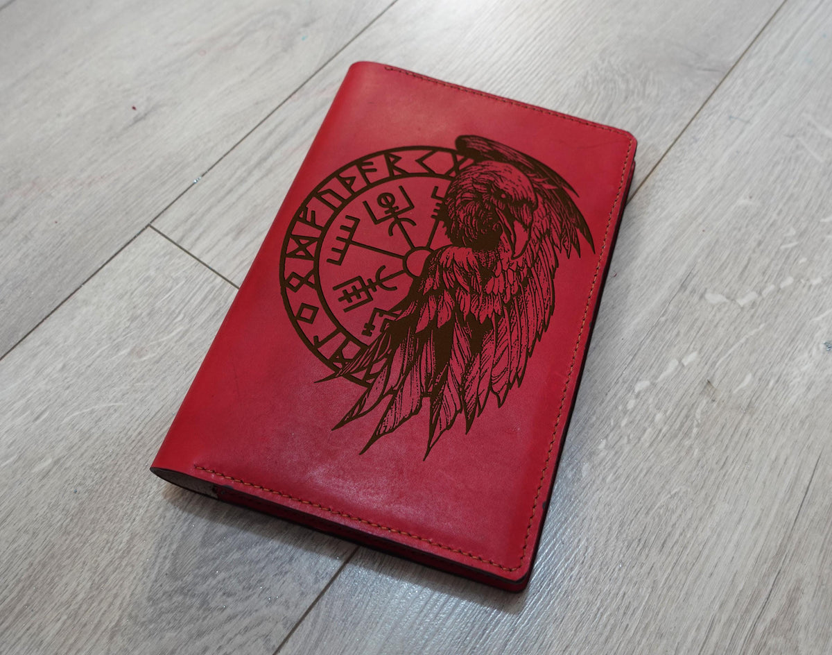 Celtic Raven Leather Journal Cover: A5 Viking Compass Notebook