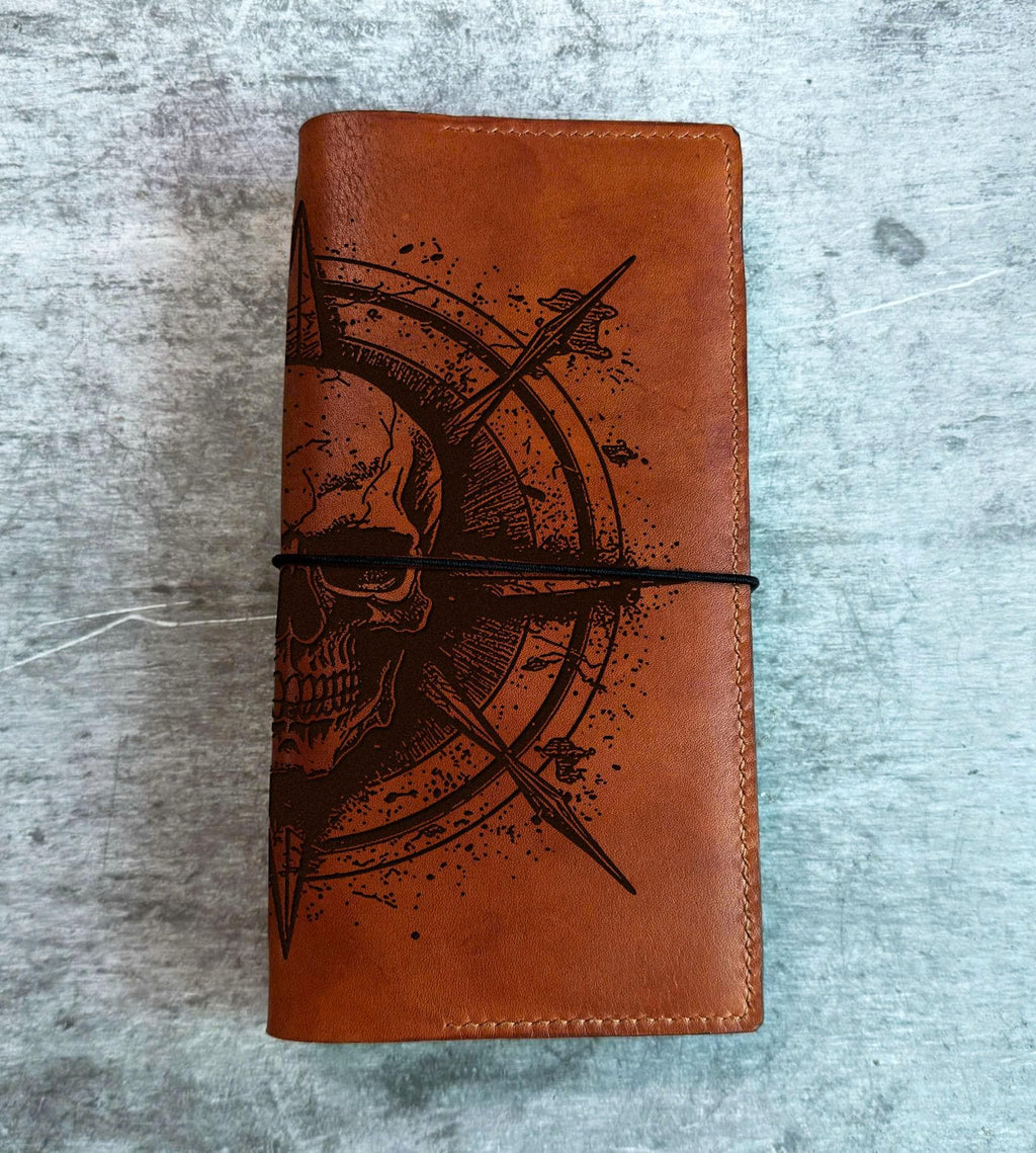 Skull Compass Leather Journal: Refillable Travel Notebook
