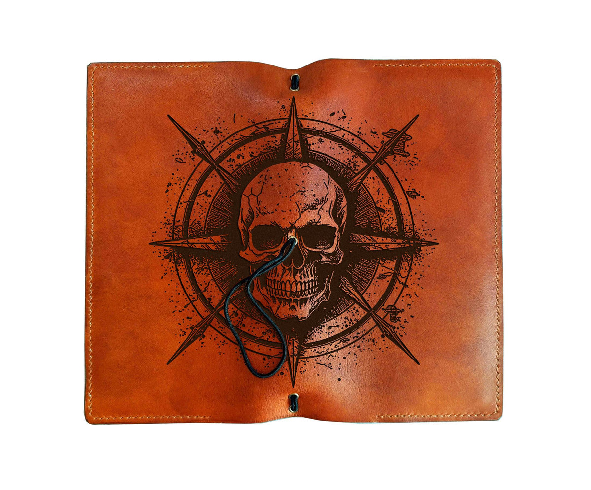 Skull Compass Leather Journal: Refillable Travel Notebook