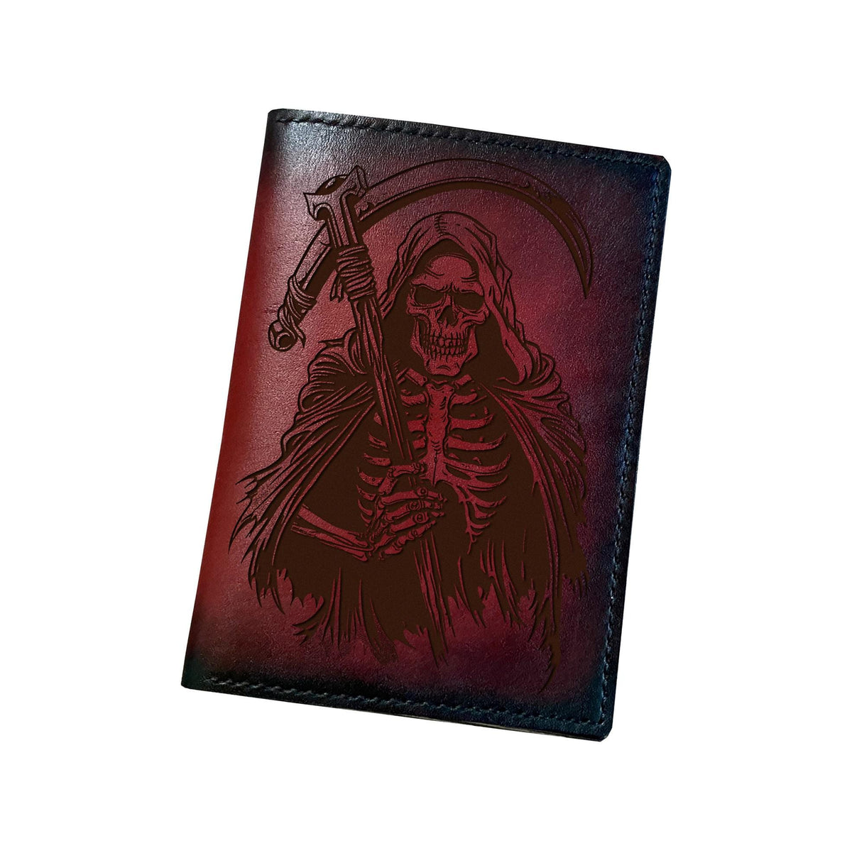 Engraved Leather Journal Cover, Grim Reaper Notebook, Horror Style