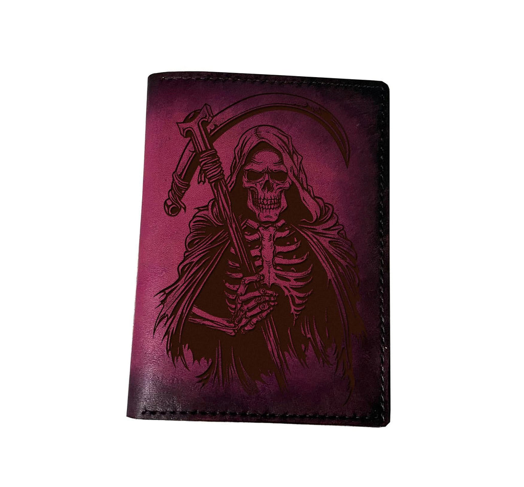 Engraved Leather Journal Cover, Grim Reaper Notebook, Horror Style