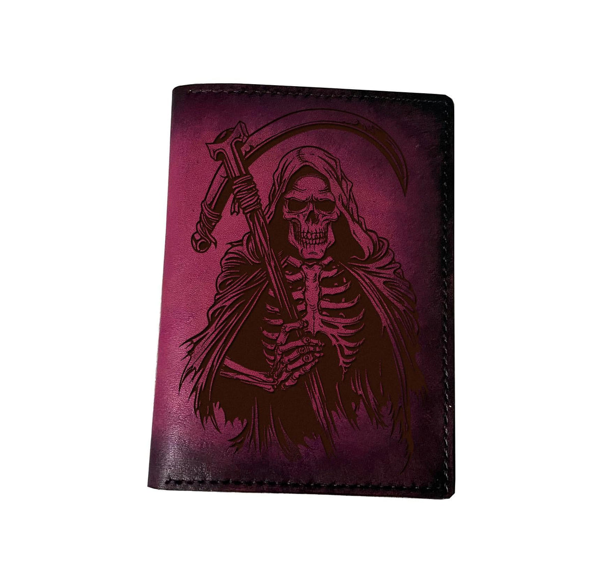 Engraved Leather Journal Cover, Grim Reaper Notebook, Horror Style