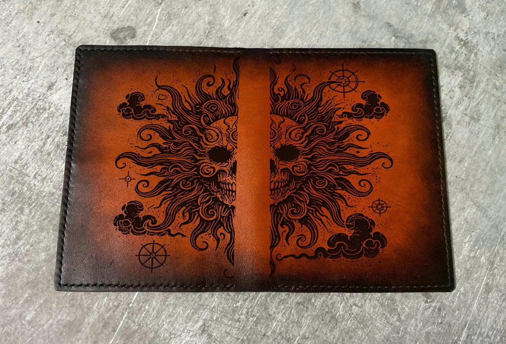 Skull Leather Journal Cover A5: Custom Engraved Compass Notebook