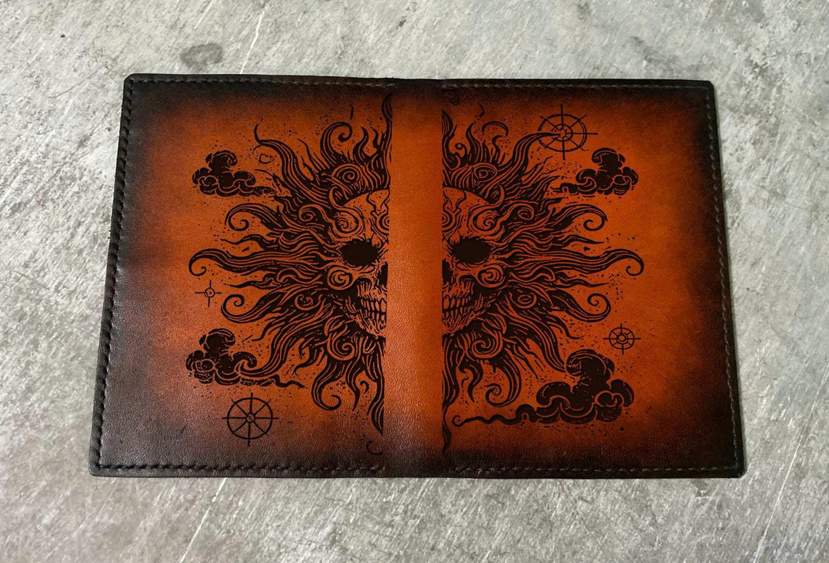 Skull Leather Journal Cover A5: Custom Engraved Compass Notebook