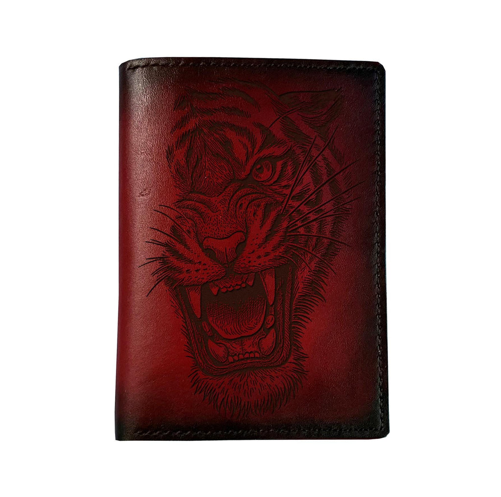 Engraved Tiger Leather Journal Cover A5 - Handcrafted Notebook Case