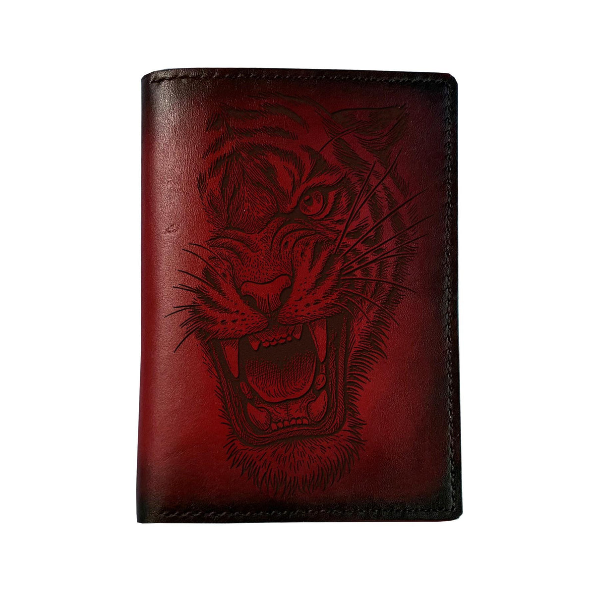 Engraved Tiger Leather Journal Cover A5 - Handcrafted Notebook Case