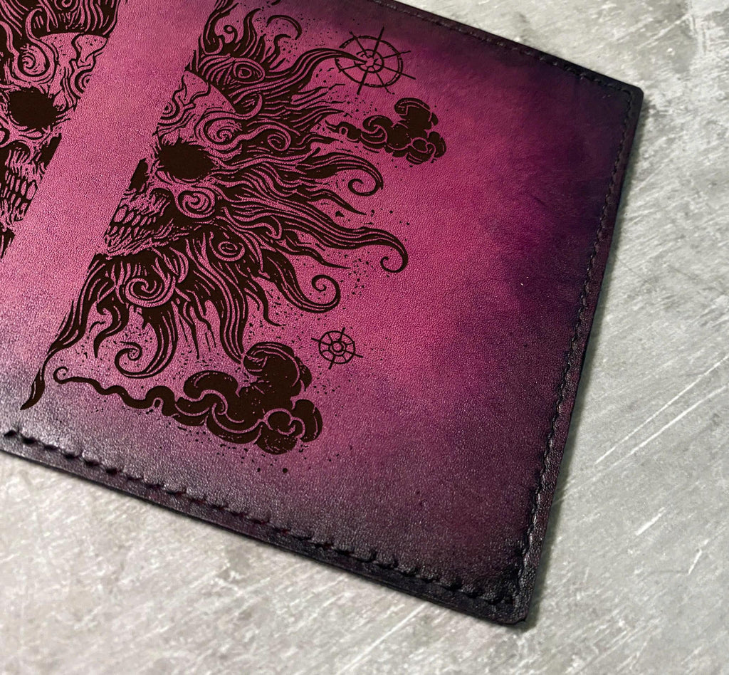 Skull Leather Journal Cover A5: Custom Engraved Compass Notebook