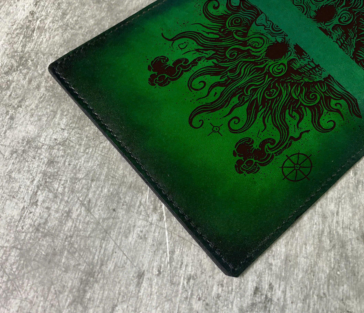 Skull Leather Journal Cover A5: Custom Engraved Compass Notebook