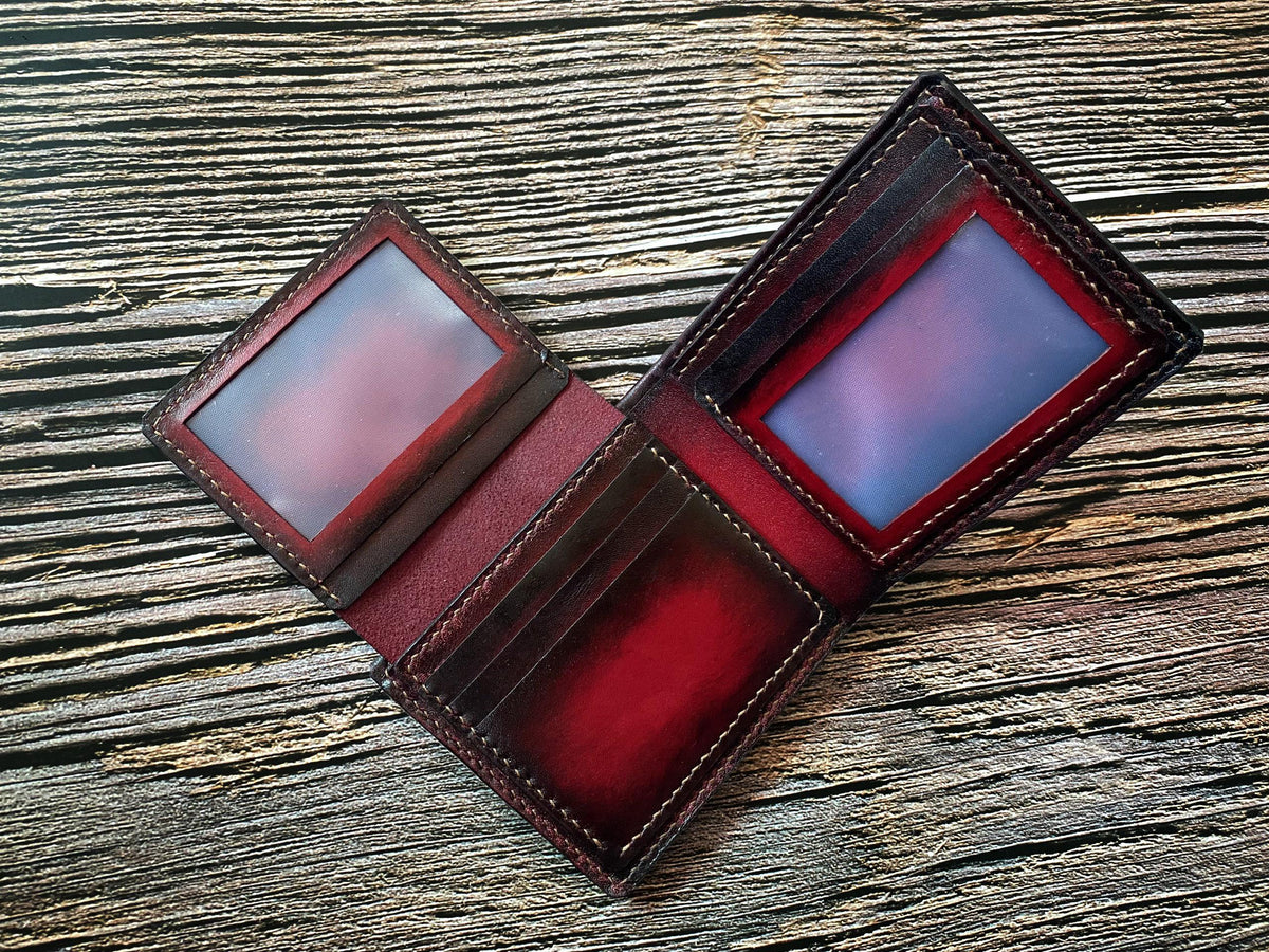 Red Leather Handmade Men's Wallet, Personalized Gift