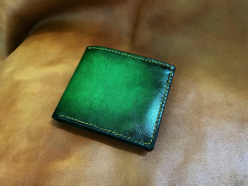Handmade Green Vegtan Leather Wallet, Personalized Gift