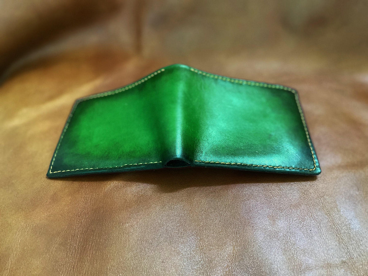 Handmade Green Vegtan Leather Wallet, Personalized Gift