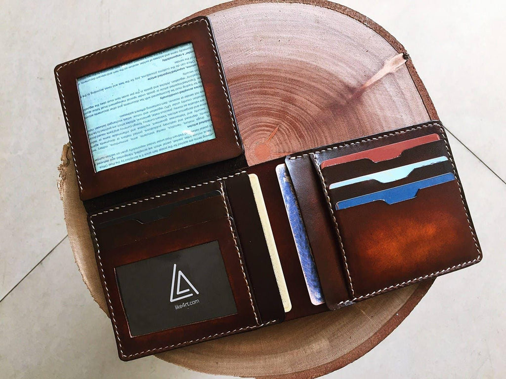 Personalized Leather Wallet, Handmade Cowhide, Anniversary Gift