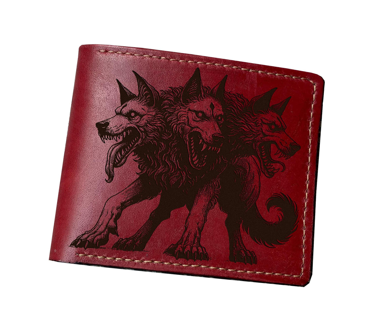 Engraved Cerberus Leather Wallet: Greek Mythology Gift