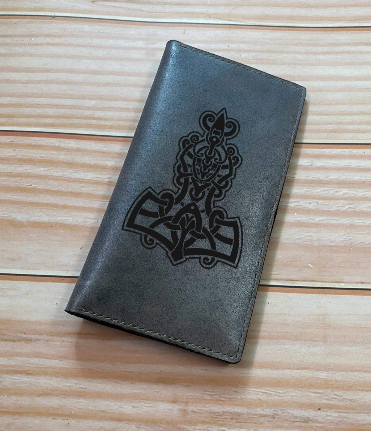 Personalized Leather Long Wallet: Norse Runes Celtic Design