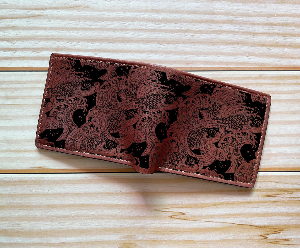 Personalized Leather Koi Fish Wallet: Handmade Japanese Art