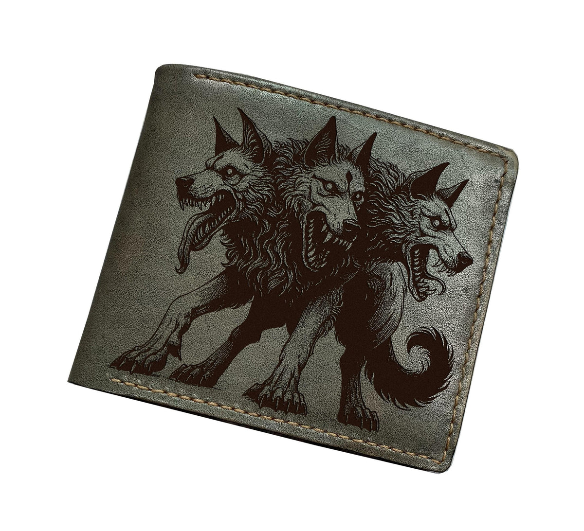Engraved Cerberus Leather Wallet: Greek Mythology Gift