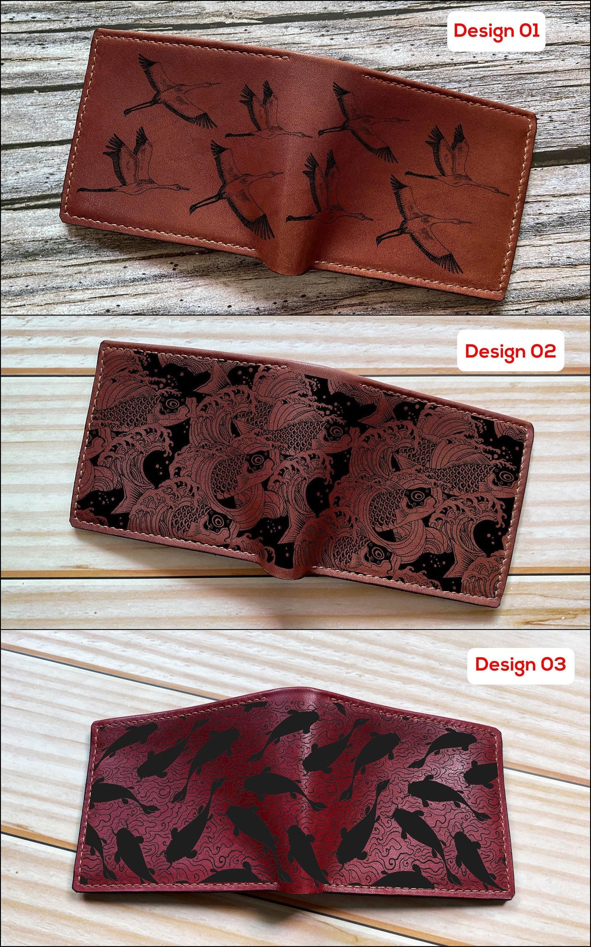 Personalized Leather Koi Fish Wallet: Handmade Japanese Art