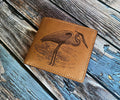 Heron Leather Wallet: Custom Engraved Bird Art Gift