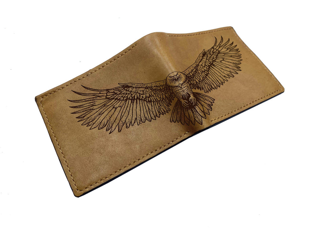 Engraved Eagle Leather Wallet, Genuine Handmade Bifold, Anniversary Gift for Him