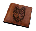 Engraved Wolf Leather Wallet, Personalized Gift for Men