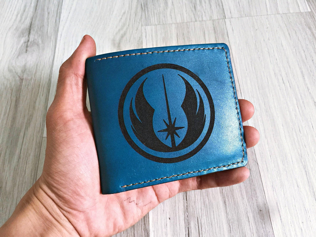 Personalized Jedi Logo Genuine Leather Wallet - Handmade Starwars Gift