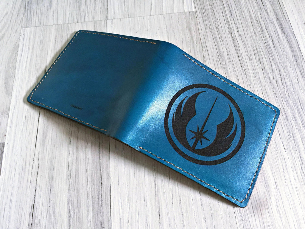 Personalized Jedi Logo Genuine Leather Wallet - Handmade Starwars Gift