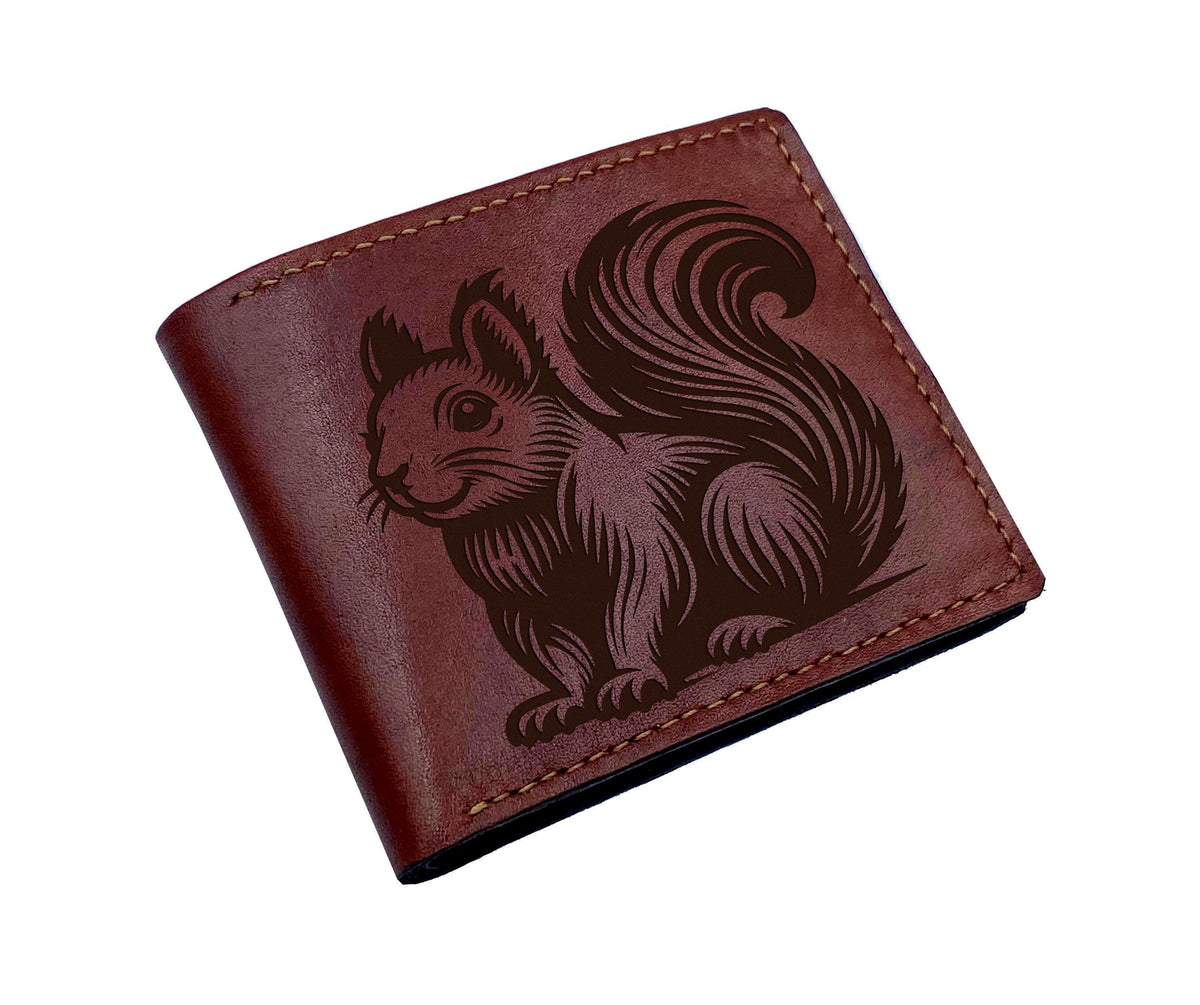 Squirrel engrave leather handmade wallet, personalized wallet, custom men's gift