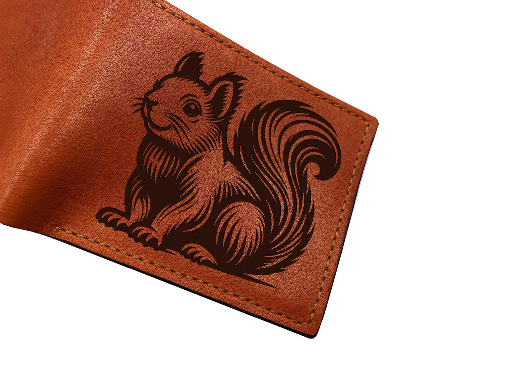 Squirrel engrave leather handmade wallet, personalized wallet, custom men's gift