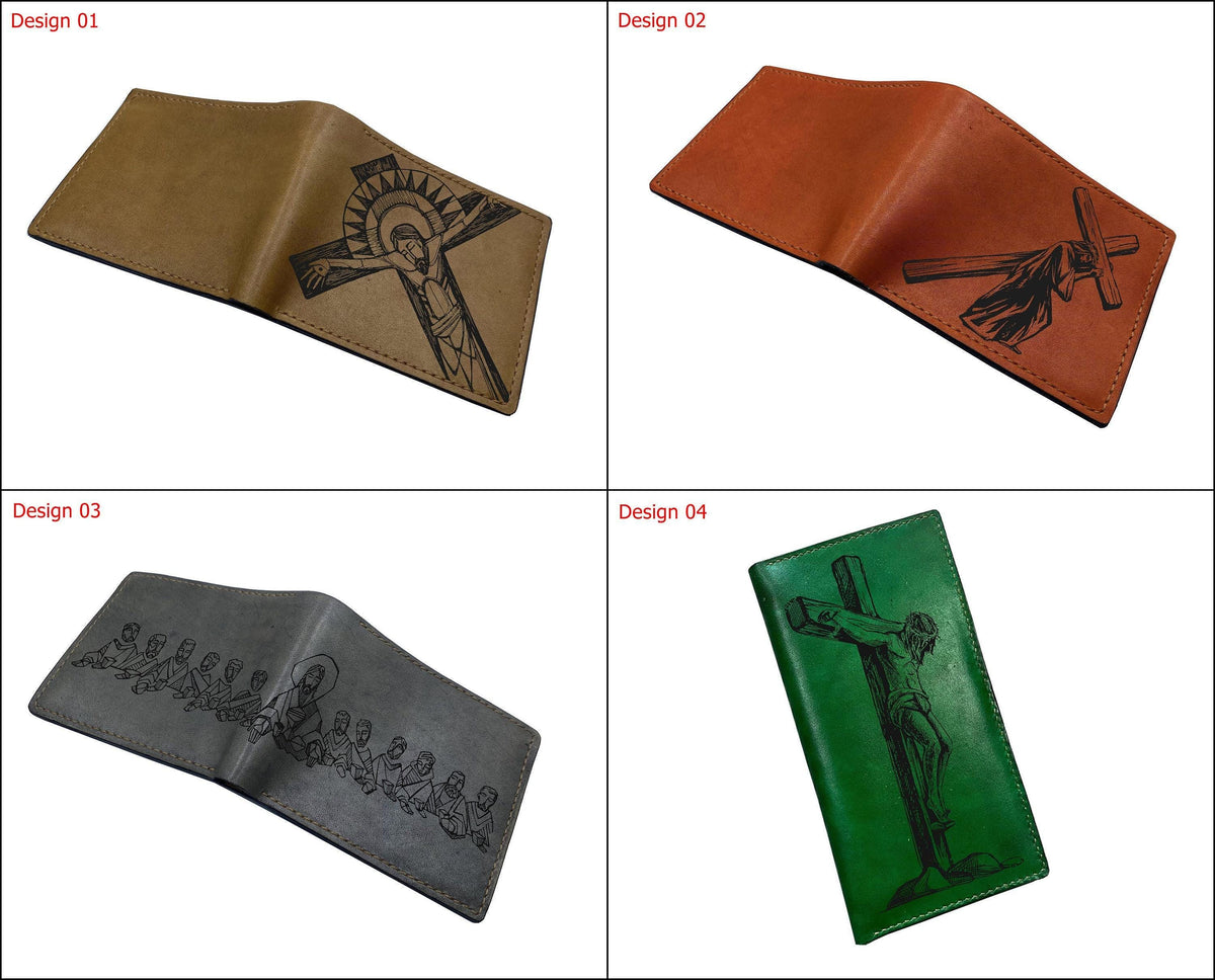 Personalized Leather Wallet: Jesus with Cross, Christian Gift