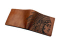 Engraved Leather Men's Wallet: Native American Indian Girl Art
