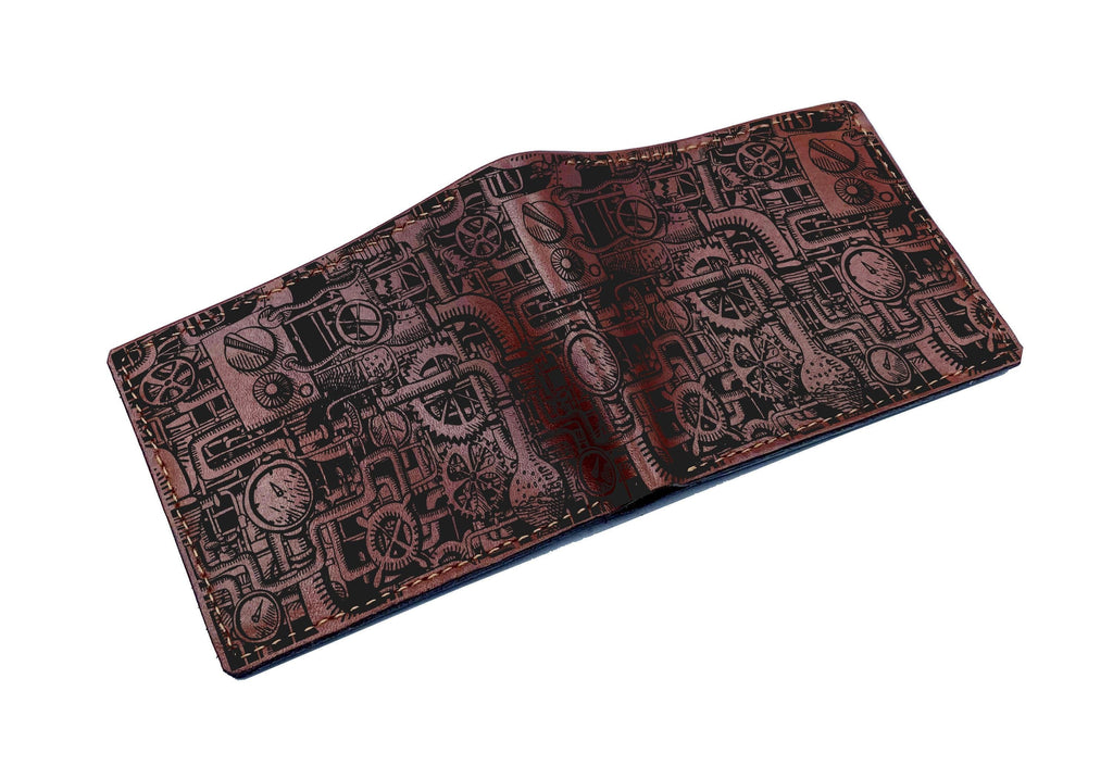 Steampunk Pipes Leather Wallet: Personalized Bifold Wallet for Men