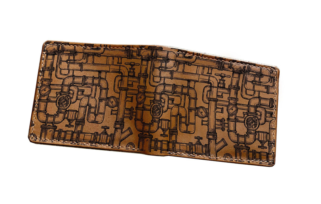 Steampunk Pipes Leather Wallet: Personalized Bifold Wallet for Men