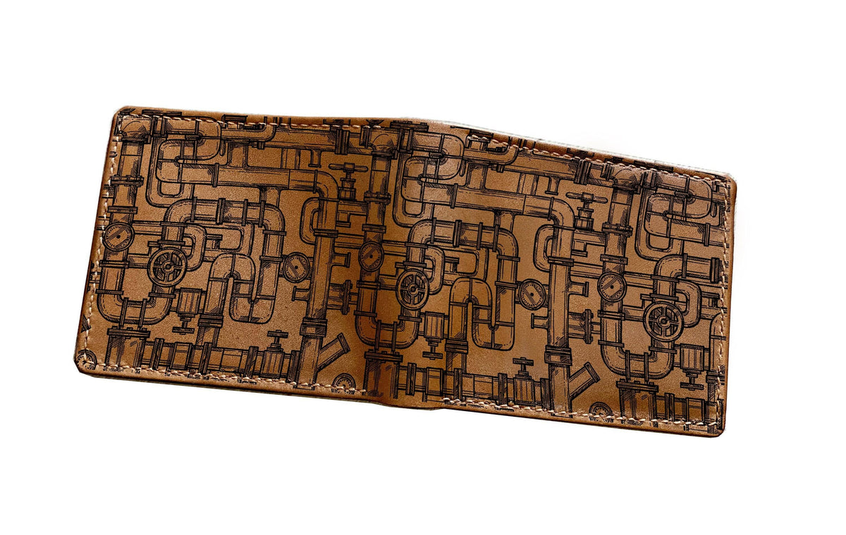 Steampunk Pipes Leather Wallet: Personalized Bifold Wallet for Men