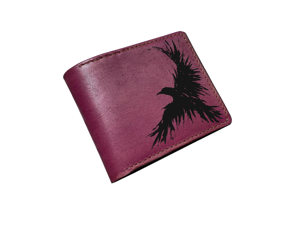 Raven Silhouette Leather Wallet, Personalized Gift for Men