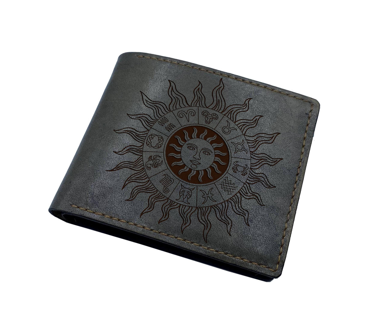 Horoscope sign genuine leather wallet, Zodiac custom men gifts, personalized Astrology sign present