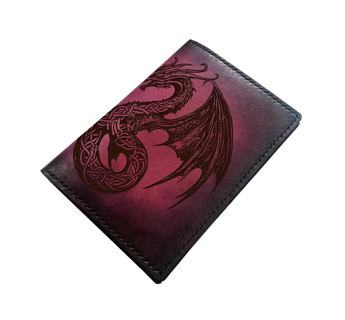 Handmade Leather Dragon Celtic Passport Wallet - Personalized Travel Case