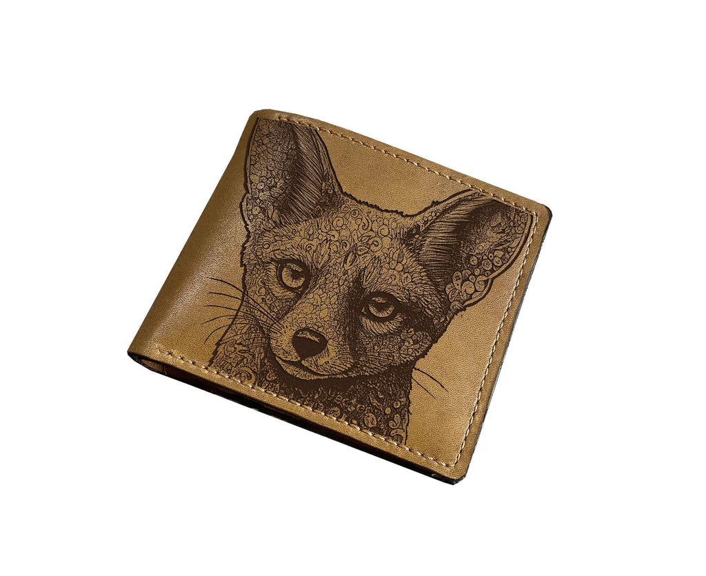Feline Fox Leather Wallet: Custom Engraved Animal Pattern