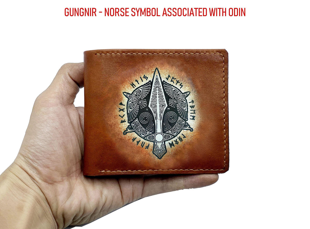 Custom Leather Wallet: Celtic Norse Runes, Handmade