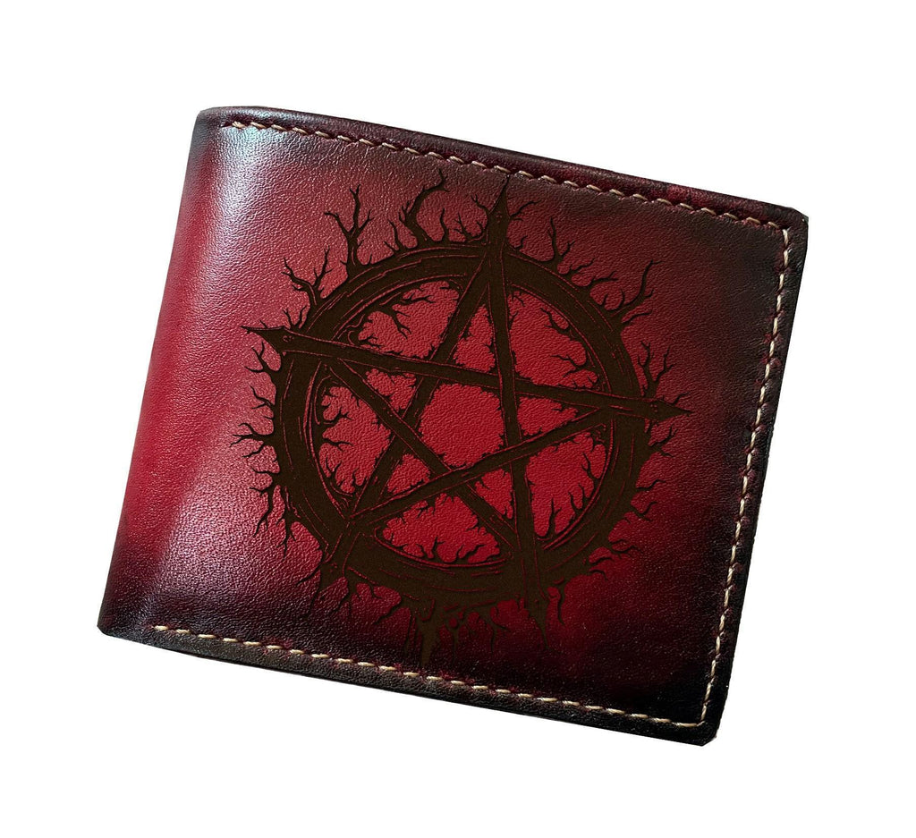 Pentagram Star Leather Bifold Wallet, Handmade Cowhide