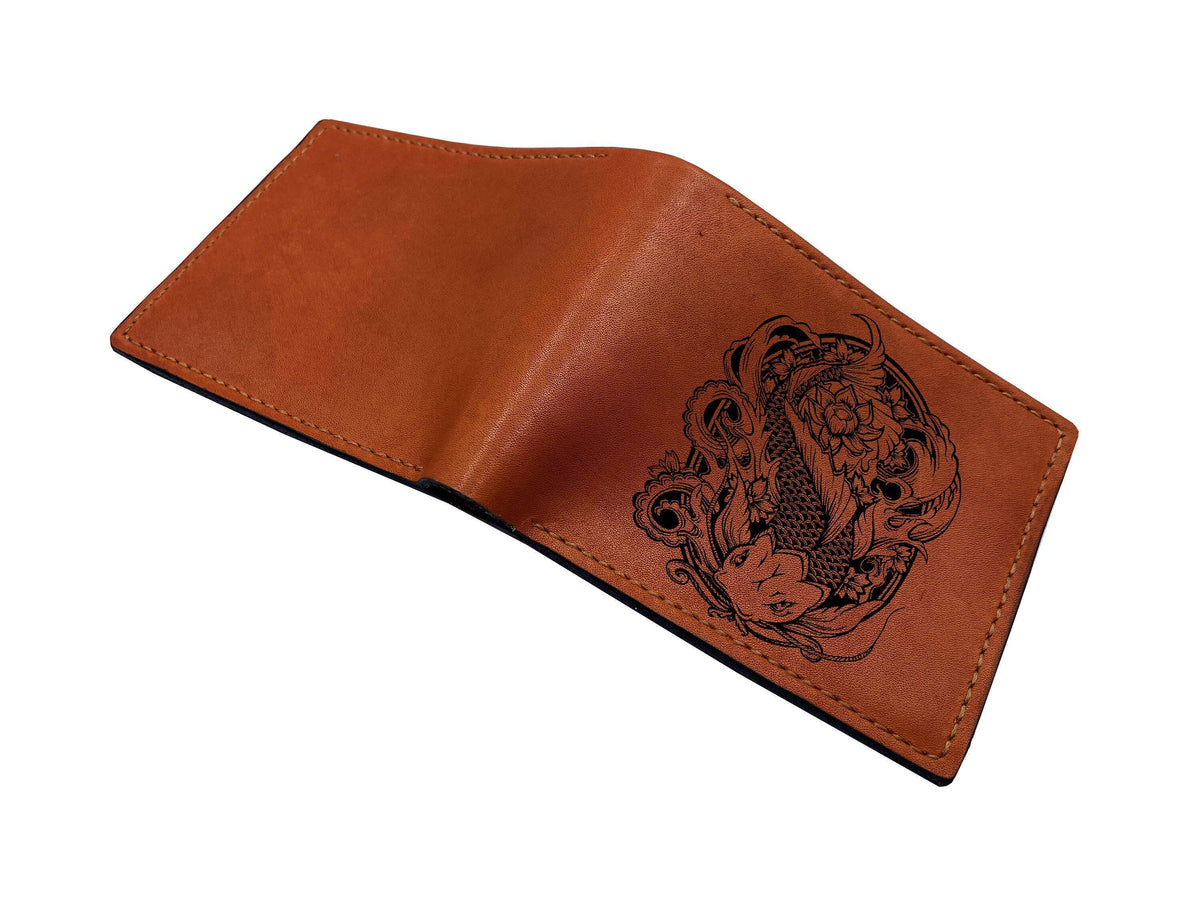 Handmade Leather Men's Wallet, Koi Fish Art